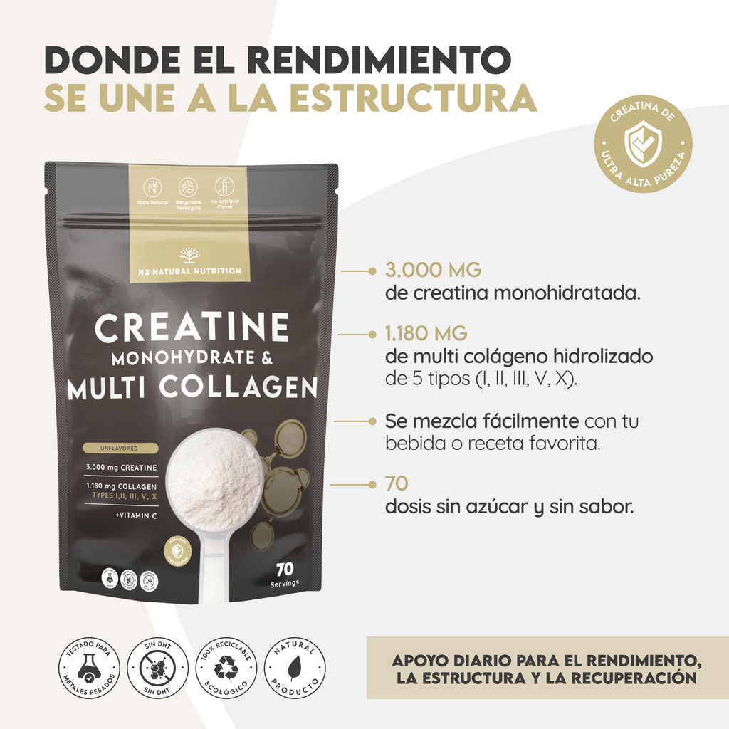 Creatina monohidrato y multi colágeno