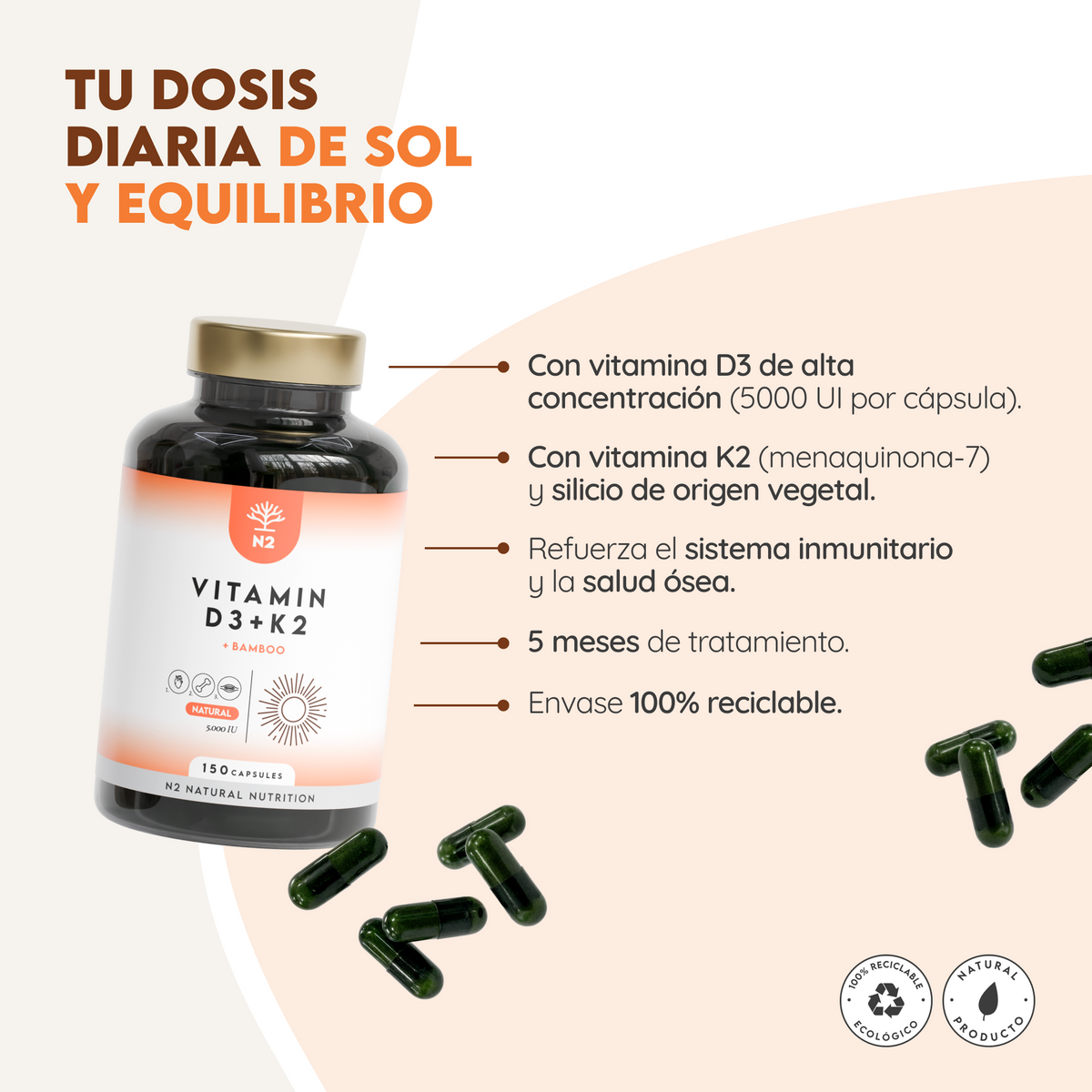 Vitamina D3 + K2 + Bambú
