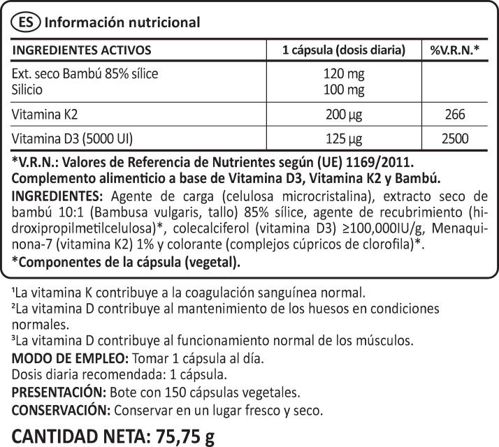 Vitamina D3 + K2 + Bambú benefits